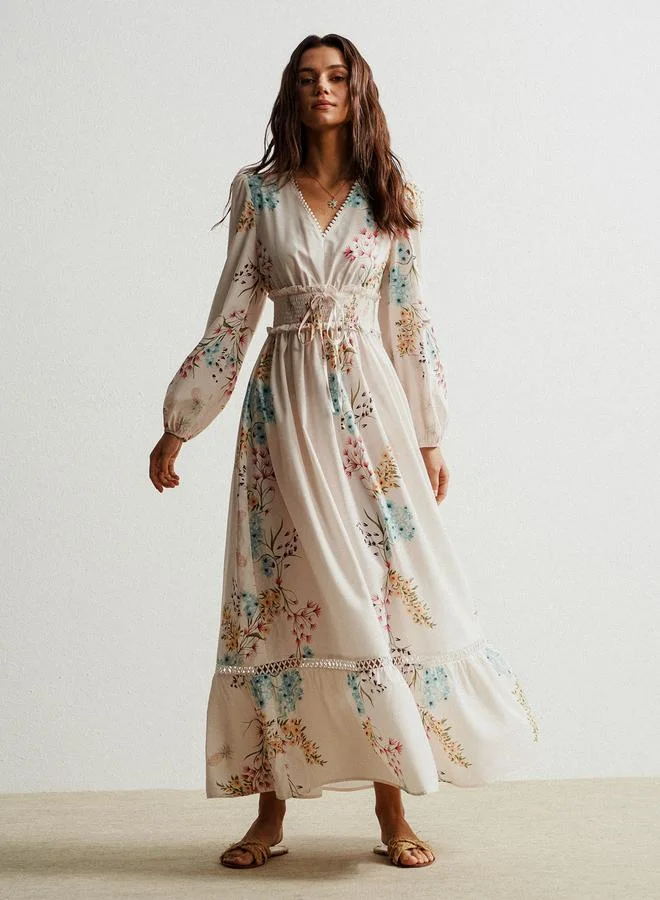 Take Two Women Floral Print Smocking Detail Maxi Dress